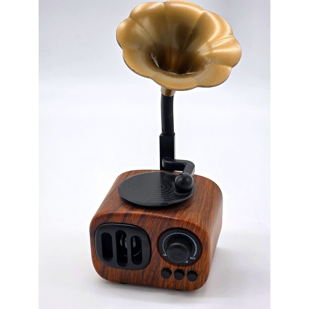 SANSUI T31 Gramophone Horn-Style Mini Speaker USB Powered Brown Black Gold
